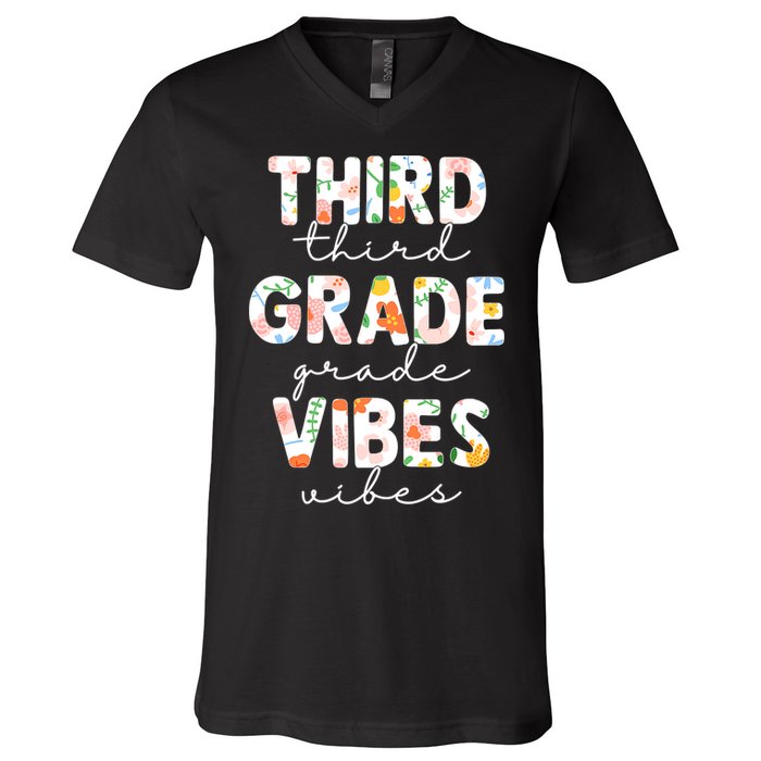 Back To School Third Grade Vibes First Day Teacher V-Neck T-Shirt