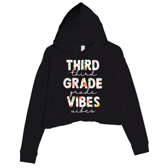 Back To School Third Grade Vibes First Day Teacher Crop Fleece Hoodie
