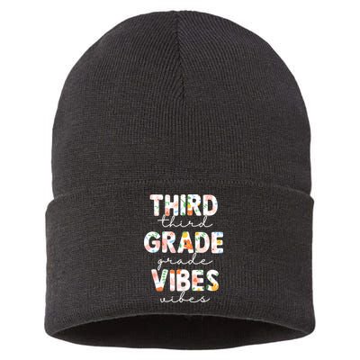 Back To School Third Grade Vibes First Day Teacher Sustainable Knit Beanie