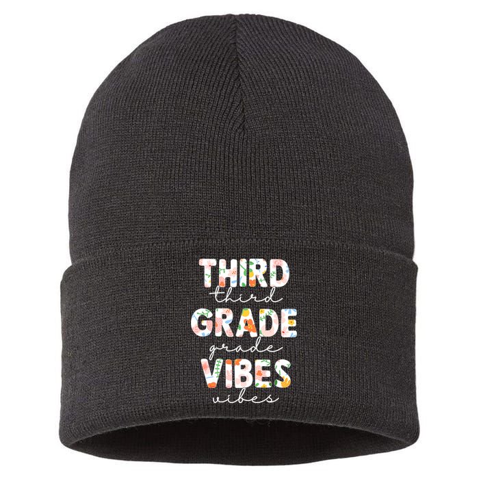 Back To School Third Grade Vibes First Day Teacher Sustainable Knit Beanie