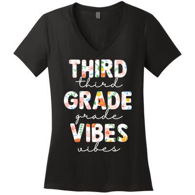 Back To School Third Grade Vibes First Day Teacher Women's V-Neck T-Shirt