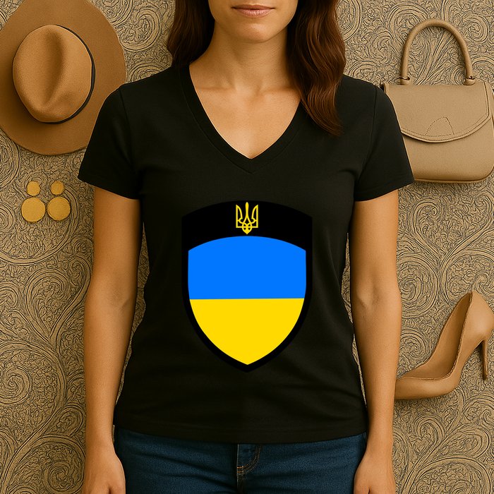 Big Tactical Shield 5 11 Stand With Ukraine Volodymyr Zelenskyy Trident Military Women's V-Neck T-Shirt