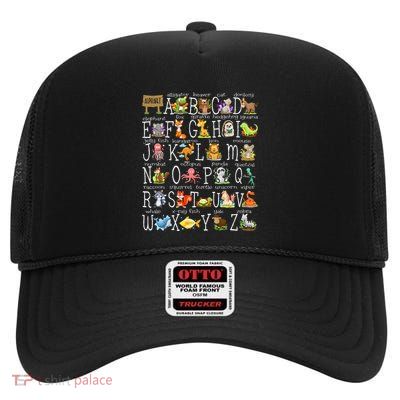 Back To School Cute Animals Az Alphabet Abcs Teacher High Crown Mesh Back Trucker Hat