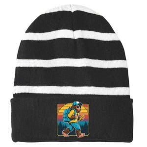 Back To School Bigfoot Happy First Day Of School Teacher Striped Beanie with Solid Band