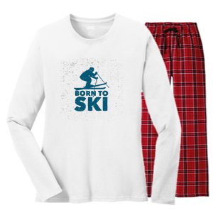 Born To Ski Women's Long Sleeve Flannel Pajama Set 