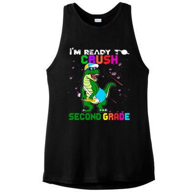 Back To School Dinosaur Im Ready To Crush Second Grade Great Gift Ladies PosiCharge Tri-Blend Wicking Tank