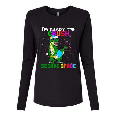 Back To School Dinosaur Im Ready To Crush Second Grade Great Gift Womens Cotton Relaxed Long Sleeve T-Shirt