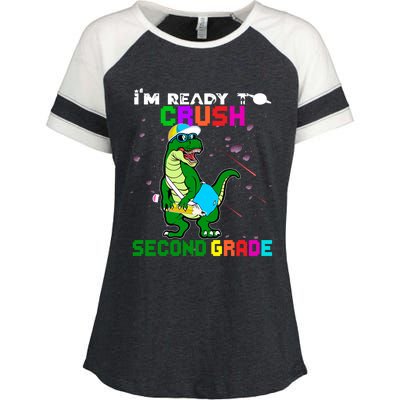 Back To School Dinosaur Im Ready To Crush Second Grade Great Gift Enza Ladies Jersey Colorblock Tee