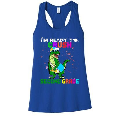 Back To School Dinosaur Im Ready To Crush Second Grade Great Gift Women's Racerback Tank