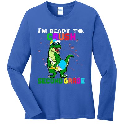 Back To School Dinosaur Im Ready To Crush Second Grade Great Gift Ladies Long Sleeve Shirt