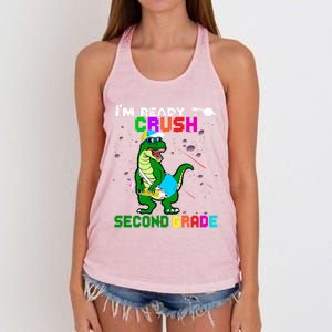 Back To School Dinosaur Im Ready To Crush Second Grade Great Gift Women's Knotted Racerback Tank