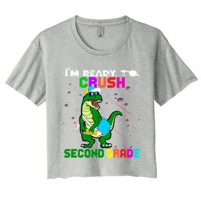 Back To School Dinosaur Im Ready To Crush Second Grade Great Gift Women's Crop Top Tee