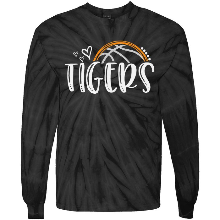 Basketball Tigers School Sports Fan Team Spirit Tie-Dye Long Sleeve Shirt