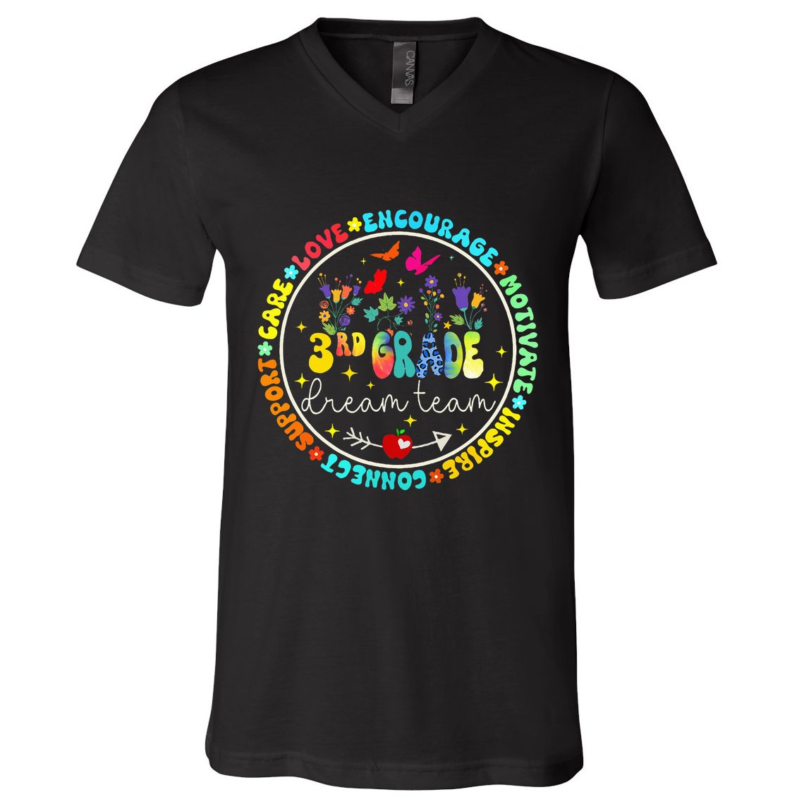 Back To School Third Grade Dream Team Teacher Flower V-Neck T-Shirt