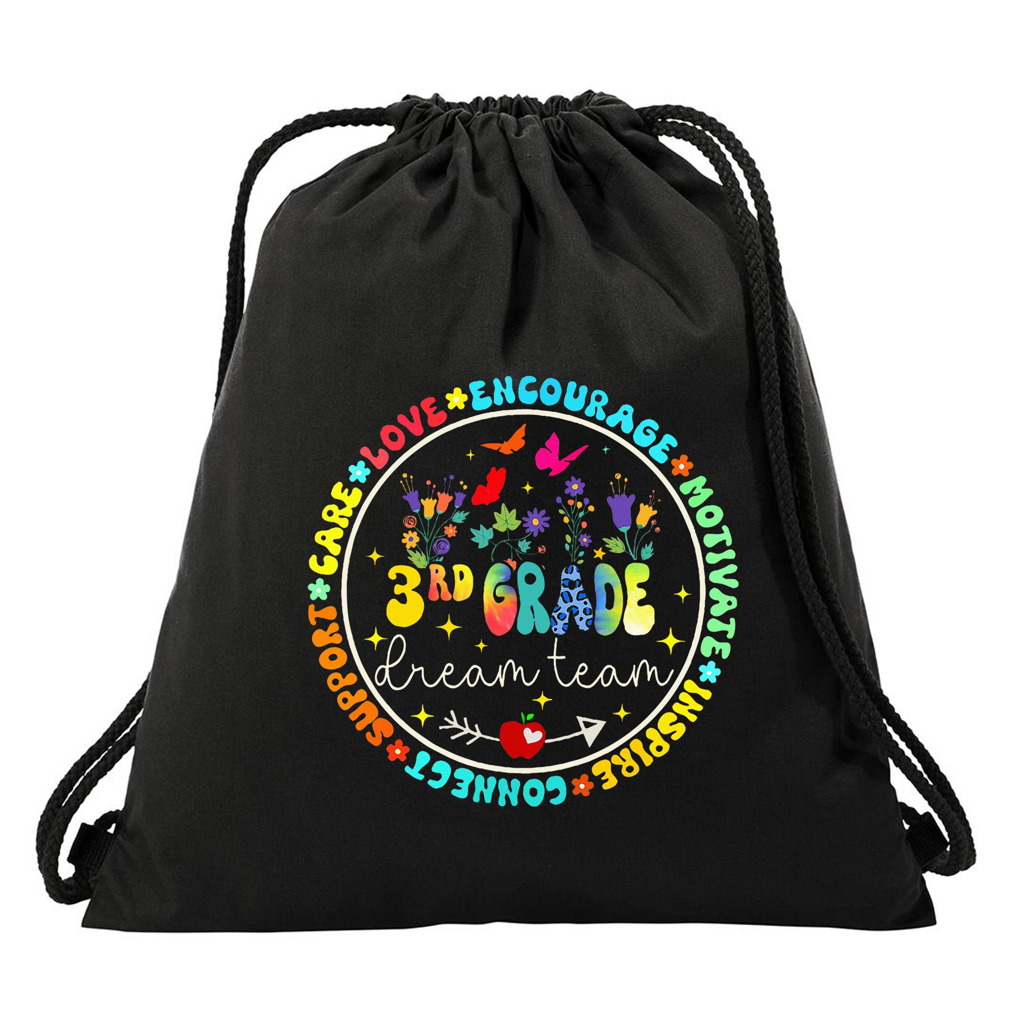 Back To School Third Grade Dream Team Teacher Flower Drawstring Bag