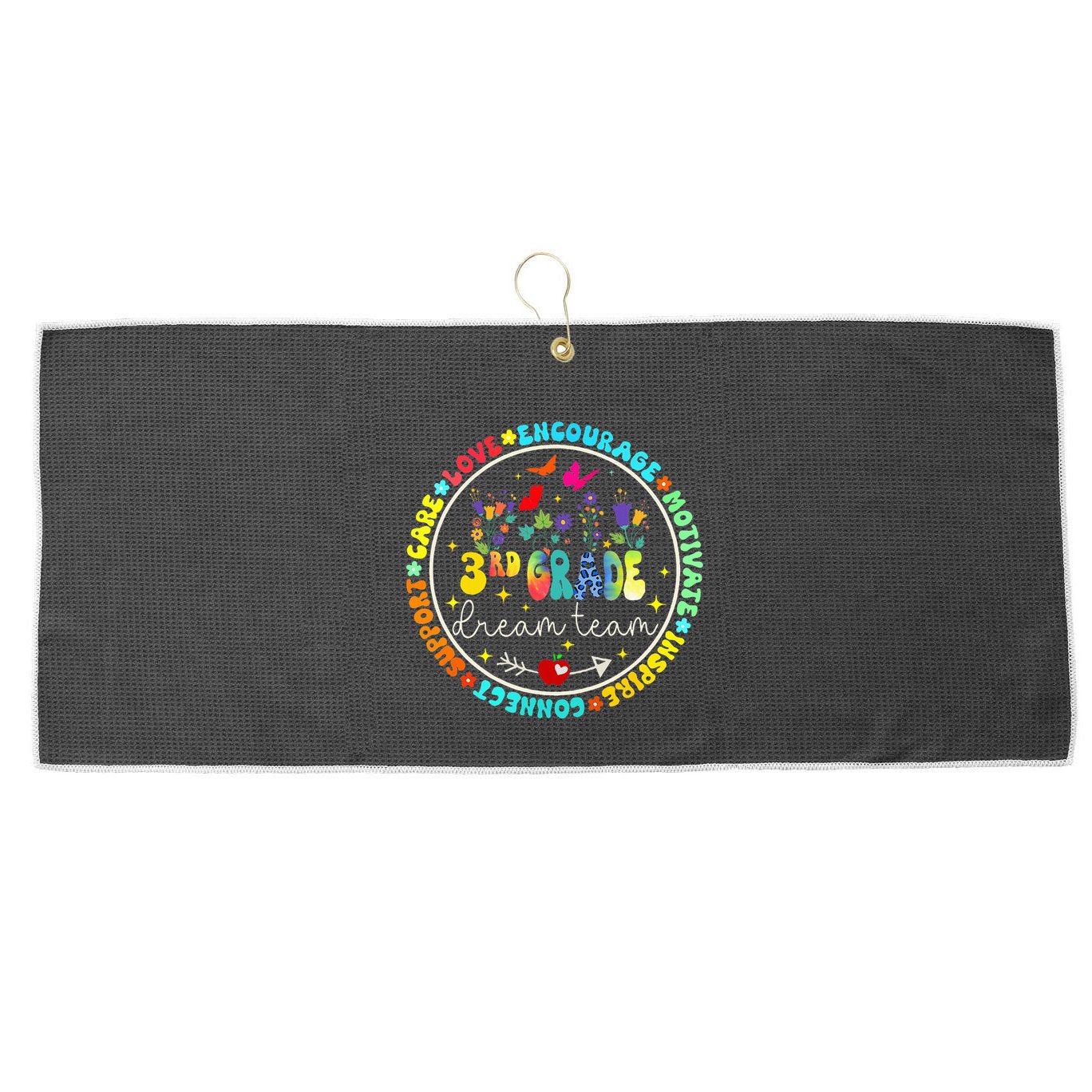Back To School Third Grade Dream Team Teacher Flower Large Microfiber Waffle Golf Towel