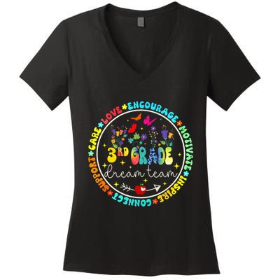 Back To School Third Grade Dream Team Teacher Flower Women's V-Neck T-Shirt
