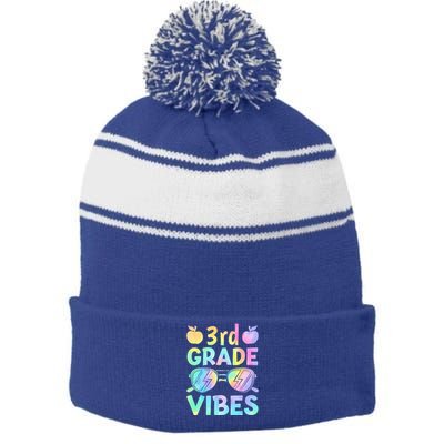 Back To School 3rd Grade Vibes First Day Of School Teachers Stripe Pom Pom Beanie