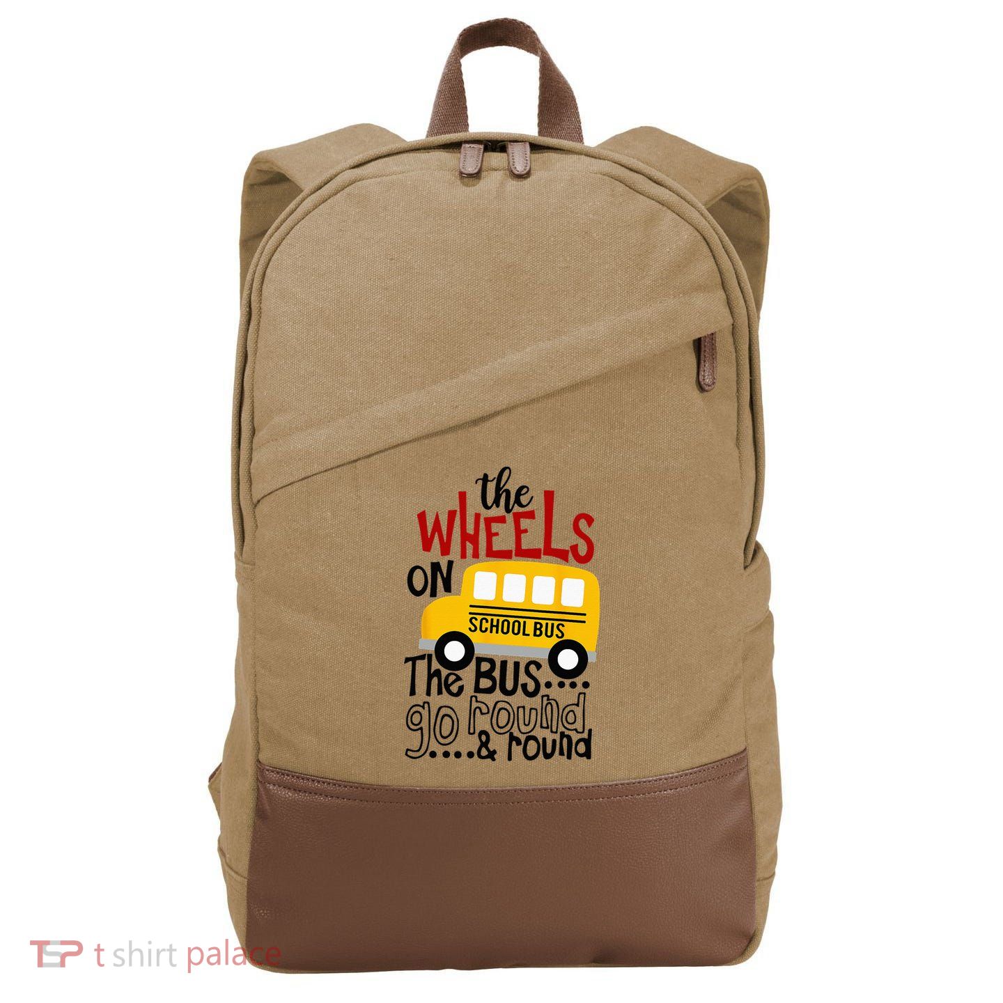 Back To School Funny The WHEELS On The BUS Kids Cotton Canvas Backpack