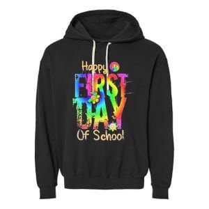 Back To School Teacher Student Happy First Day Of School Garment-Dyed Fleece Hoodie