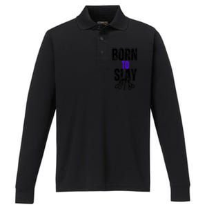 Born To Slay Hairdresser Hairstylist Performance Long Sleeve Polo