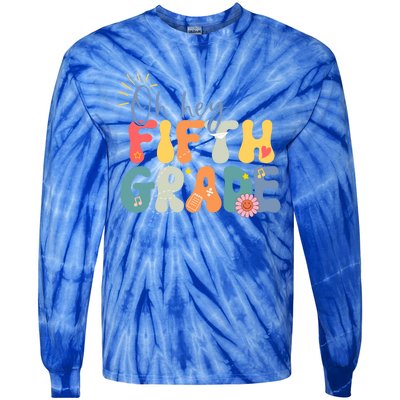 Back To School Fifth Grade Vibes Retro Hello 5Th Grade Gift Tie-Dye Long Sleeve Shirt