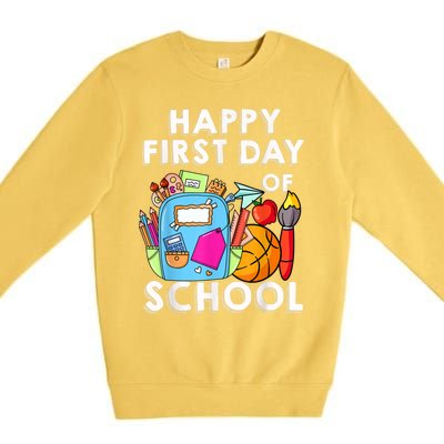 Back To School Happy First Day Of School Teacher Student Premium Crewneck Sweatshirt