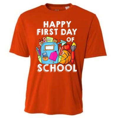 Back To School Happy First Day Of School Teacher Student Cooling Performance Crew T-Shirt