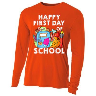 Back To School Happy First Day Of School Teacher Student Cooling Performance Long Sleeve Crew