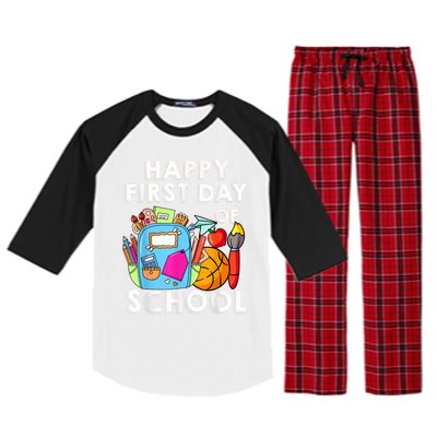 Back To School Happy First Day Of School Teacher Student Raglan Sleeve Pajama Set