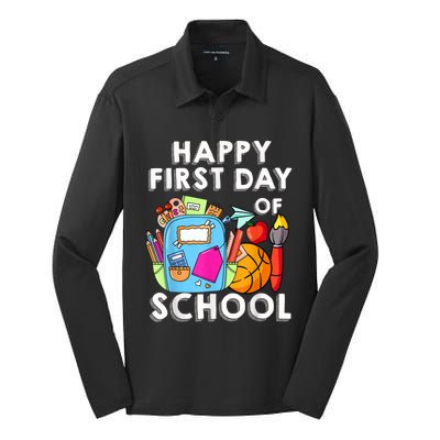 Back To School Happy First Day Of School Teacher Student Silk Touch Performance Long Sleeve Polo