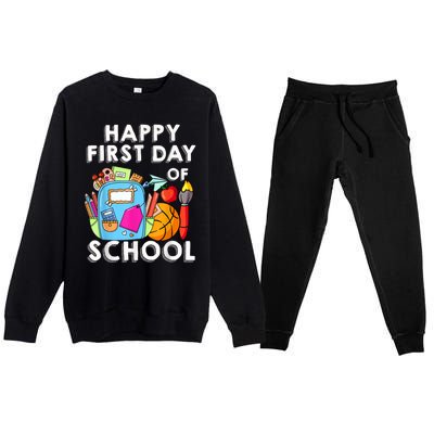 Back To School Happy First Day Of School Teacher Student Premium Crewneck Sweatsuit Set