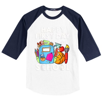 Back To School Happy First Day Of School Teacher Student Baseball Sleeve Shirt