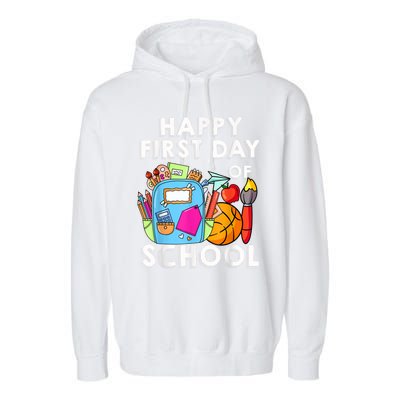 Back To School Happy First Day Of School Teacher Student Garment-Dyed Fleece Hoodie