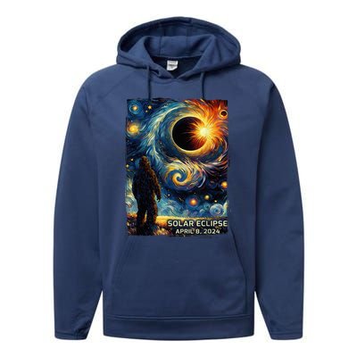 Bigfoot Total Solar Eclipse America Sasquatch Starry Night Performance Fleece Hoodie