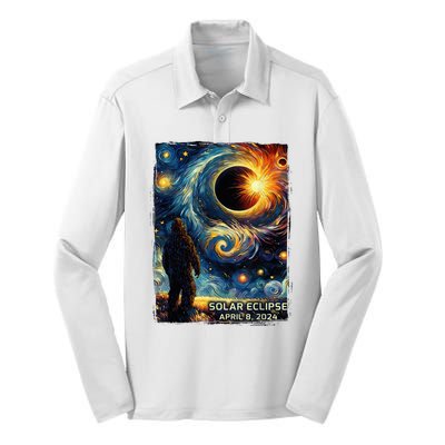 Bigfoot Total Solar Eclipse America Sasquatch Starry Night Silk Touch Performance Long Sleeve Polo