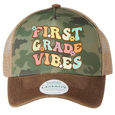 Back To School First Grade Vibes Retro Teacher Women Legacy Tie Dye Trucker Hat