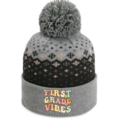 Back To School First Grade Vibes Retro Teacher Women The Baniff Cuffed Pom Beanie