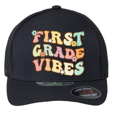 Back To School First Grade Vibes Retro Teacher Women Flexfit Unipanel Trucker Cap