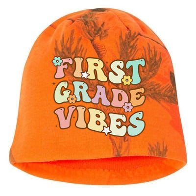 Back To School First Grade Vibes Retro Teacher Women Kati - Camo Knit Beanie