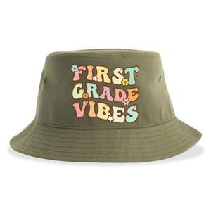 Back To School First Grade Vibes Retro Teacher Women Sustainable Bucket Hat