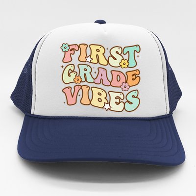 Back To School First Grade Vibes Retro Teacher Women Trucker Hat