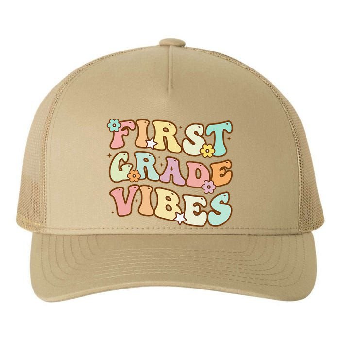 Back To School First Grade Vibes Retro Teacher Women Yupoong Adult 5-Panel Trucker Hat