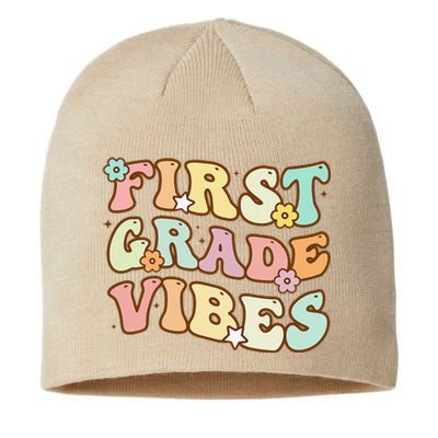 Back To School First Grade Vibes Retro Teacher Women Sustainable Beanie