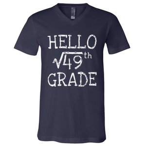 Back To School 7th Grade Square Root Of 49 Math Teacher V-Neck T-Shirt