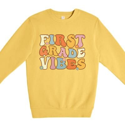 Back To School First Grade Vibes Student Teacher Women Premium Crewneck Sweatshirt