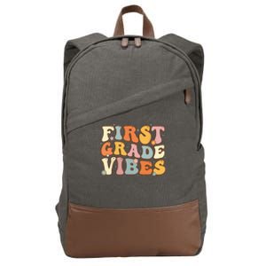 Back To School First Grade Vibes Student Teacher Women Cotton Canvas Backpack