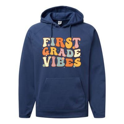 Back To School First Grade Vibes Student Teacher Women Performance Fleece Hoodie