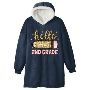 Back To School Hello Second 2nd Grade Leopard Pencil Girl Hooded Wearable Blanket