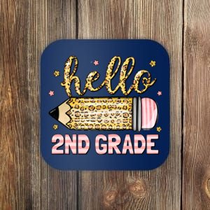 Back To School Hello Second 2nd Grade Leopard Pencil Girl Coaster